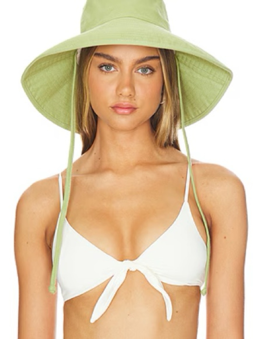 Light Green Wide-Brim Sun Hat with Chin Ties - Lack of Colour